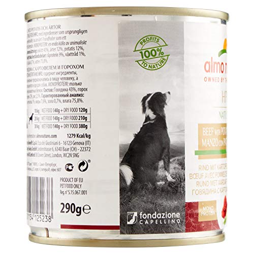 almo nature - Comida Húmeda para Perros HFC Natural de Vacuno, Patatas y Guisantes sin gluten, 12 unidades x 290 g