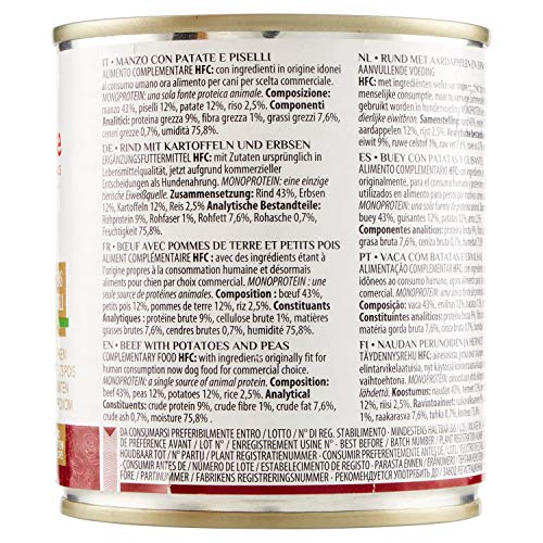 almo nature - Comida Húmeda para Perros HFC Natural de Vacuno, Patatas y Guisantes sin gluten, 12 unidades x 290 g