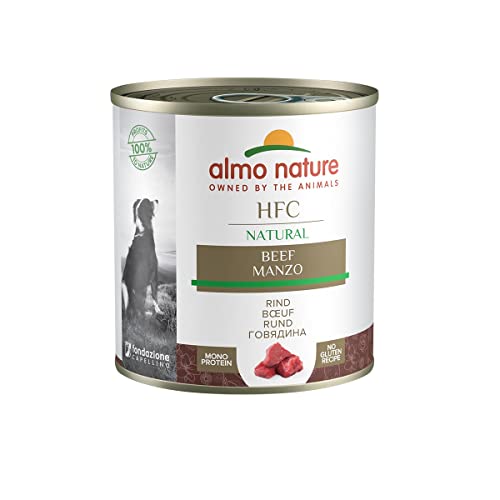 almo nature Comida Húmeda para Perros Natural de Buey (12 latas x 290 g). Alimento para Perros Monoproteíco Enlatado HFC Cuisine. Snack Complementario sin Gluten.