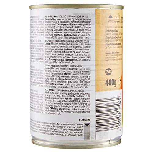 ALMO NATURE - Menú Diario para Gatos, 400 g, sin Granos con Turquía, Paquete de 24