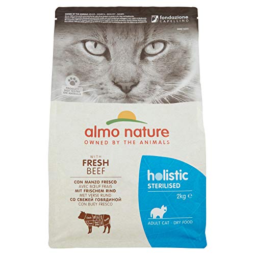 Almo Nature Pienso para Gatos Adultos Sterilized Beef Adult Cat (2 kg). Comida para Gatos Grandes Natural. Alimento Balanceado Seco, Alto en Proteínas