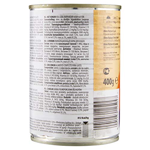 Almo Naturure - Alimentos Diarios para Gatos, 400 g, Grano Libre con Conejo, Paquete de 24