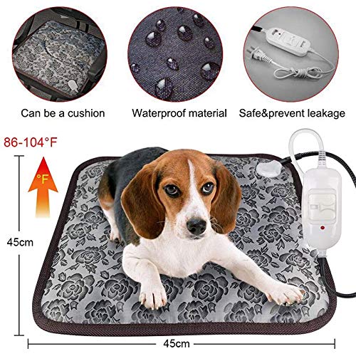 Almohadilla térmica para Mascotas, Almohadilla térmica eléctrica para Perros y Gatos, Alfombrilla calefactora Ajustable Impermeable con Cable de Acero Resistente a la masticación 45 * 45 cm