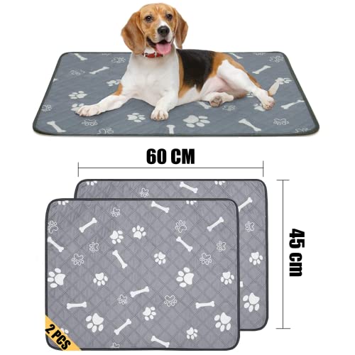 Almohadillas de Entrenamiento para Perros 2PCS Pañales de Perro Lavable Ultraabsorbente Reutilizables Empapadores Toallitas de Entrenamiento para Mascotas Pequeñas Perro Conejo Chinchilla, 60x45 cm