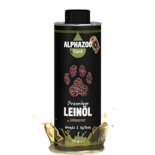 alphazoo Aceite de lino de alta calidad para perros, gatos y caballos 500 ml, aceite de linaza prensado en frío, aceite energético para el corazón y la circulación, aceite para piensos rico