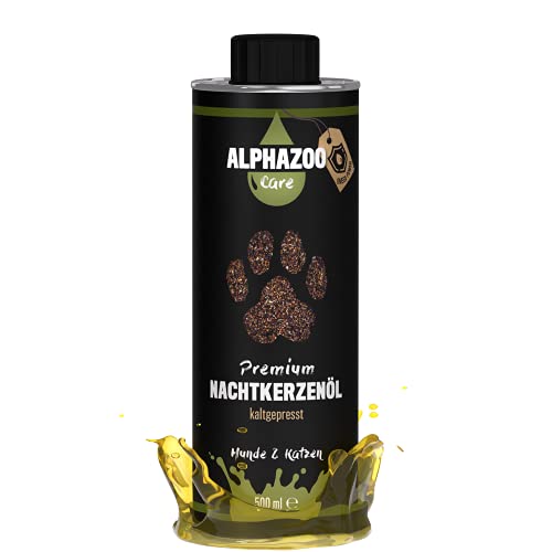 alphazoo Aceite de onagra para piensos para Perros y Gatos 500 ml, Aceite Premium prensado en frío para el Sistema inmunológico, Rico en vitaminas y minerales, aditivo para la Comida, Aceite Base