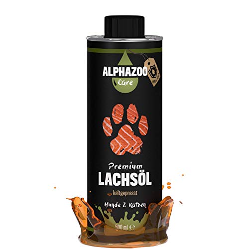 alphazoo Aceite de salmón Premium para Perros y Gatos 500ml, Aceite de Pescado, Rico en ácidos grasos Omega 3 y Omega 6, Aceite de suplemento para el Cuidado de la Piel, valiosas vitaminas