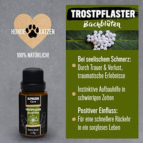 alphazoo Consolación Flores de Bach para perros y gatos 15g, glóbulos contra el miedo, el confort y la pena, flores de Bach con influencia positiva en caso de mudanza o pérdida, mezcla según