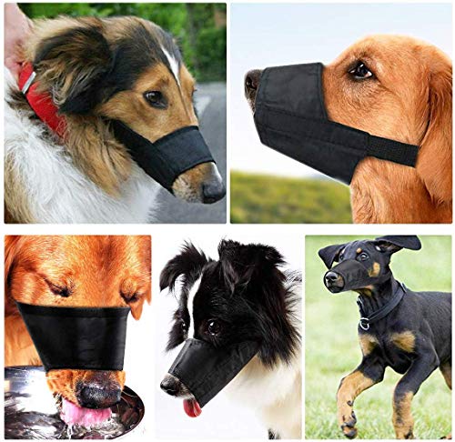 Amacoam Bozal para Perros Pequeños Medianos Grandes 7 Piezas Bozal Nylon para Perro Ajustable Seguridad Respirable Anti-Mordida Anti Ladridos Bozales para Perros Negro