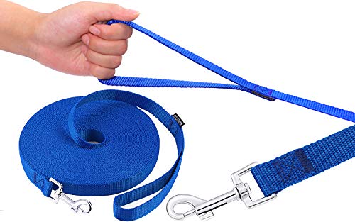 AmaGood Correa de entrenamiento para perros y cachorros, agilidad de entrenamiento, 15 m, 20 pies, 30 pies y 50 pies de largo, para entrenamiento de perros (15 m), color azul