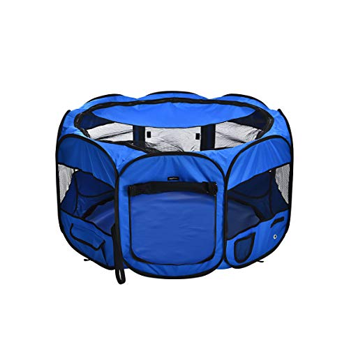 Amazon Basics – Corral para mascotas suave y transportable, 114 cm, Azul