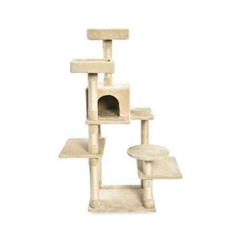 Amazon Basics - Torre en árbol con cerramiento para gatos, mediano, 55,9x147,3x48,3 cm, beige