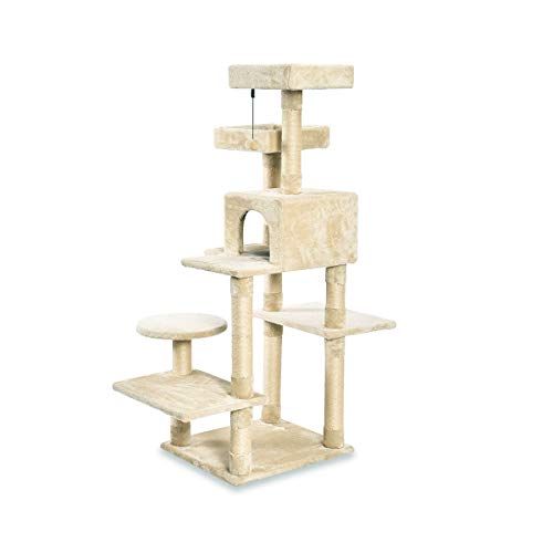 Amazon Basics - Torre en árbol con cerramiento para gatos, mediano, 55,9x147,3x48,3 cm, beige