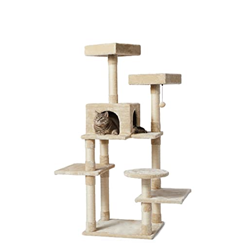 Amazon Basics - Torre en árbol con cerramiento para gatos, mediano, 55,9x147,3x48,3 cm, beige