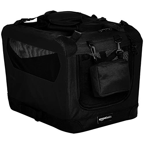 Amazon Basics – Transportín para mascotas abatible, transportable y suave de gran calidad, 53 cm, Negro