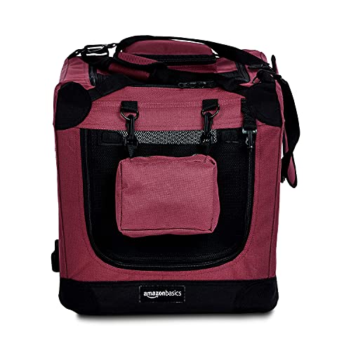 Amazon Basics – Transportín para mascotas abatible, transportable y suave de gran calidad, 53 cm, Rojo