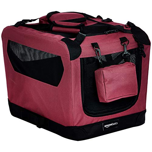 Amazon Basics – Transportín para mascotas abatible, transportable y suave de gran calidad, 53 cm, Rojo