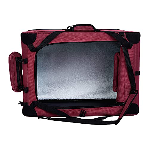 Amazon Basics – Transportín para mascotas abatible, transportable y suave de gran calidad, 66 cm, Rojo