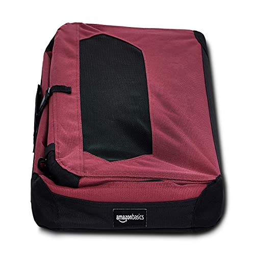 Amazon Basics – Transportín para mascotas abatible, transportable y suave de gran calidad, 66 cm, Rojo