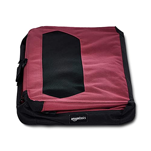 Amazon Basics – Transportín para mascotas abatible, transportable y suave de gran calidad, 76 cm, Rojo