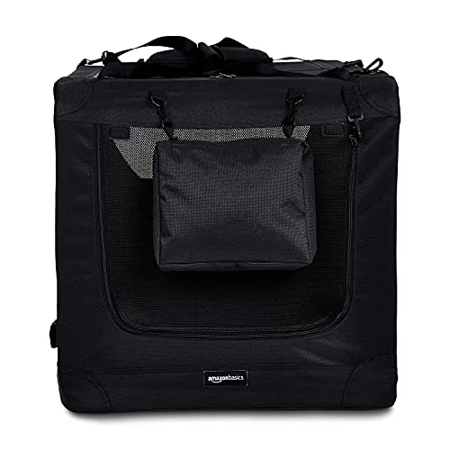 Amazon Basics – Transportín para mascotas abatible, transportable y suave de gran calidad, 91 cm, Negro