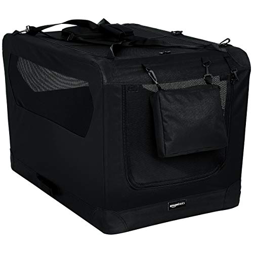 Amazon Basics – Transportín para mascotas abatible, transportable y suave de gran calidad, 91 cm, Negro