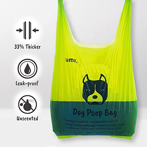 Amazon Brand - Umi Bolsas para Excrementos de Perro Biodegradables - Origen Vegetal, Compostaje Casero, Sin Microplásticos, Sin Perfumes y Resistentes a Fugas - 18 x 37 cm con Asas, Paquete de 60