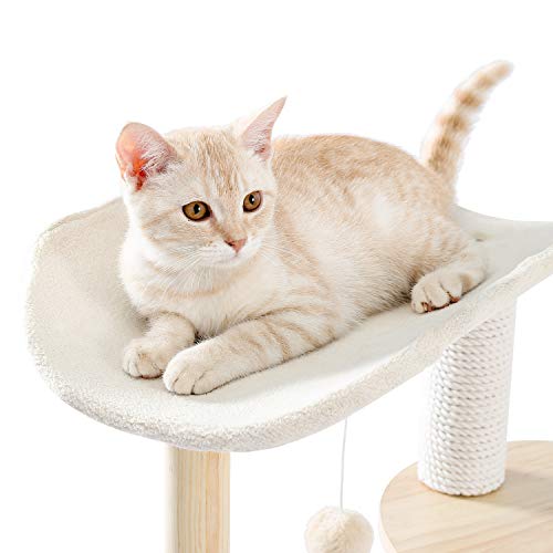 Amazon Brand – Umi Moderno árbol de Madera para Gatos Gatos Torre de Juegos Grande de Varios Pisos Poste rascador de sisal Diseño Especial Muebles para Gatitos Centro de Actividades Beige 124cm