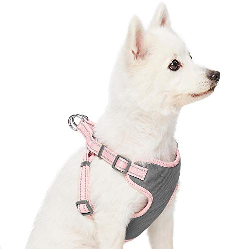 Amazon Brand - Umi Pastel - Arnés Tipo Chaleco para Perros Reflectante L, Contorno del Pecho 74-98 cm, arneses Ajustables para Perros (Rosa bebé)