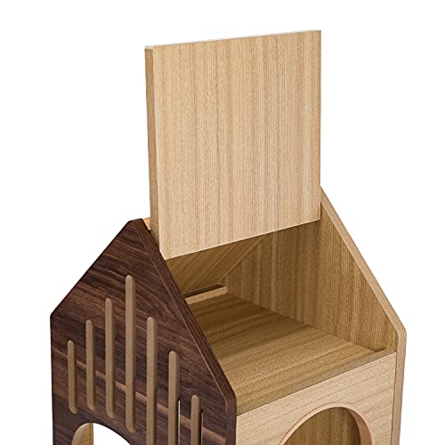 Amazon Brand – Umi Torre de árbol para gatos Torre de juegos para gatos en forma de puente Casa de madera para gatos de varios niveles Centro de actividades para gatos grandes Gran espacio 112cm beige