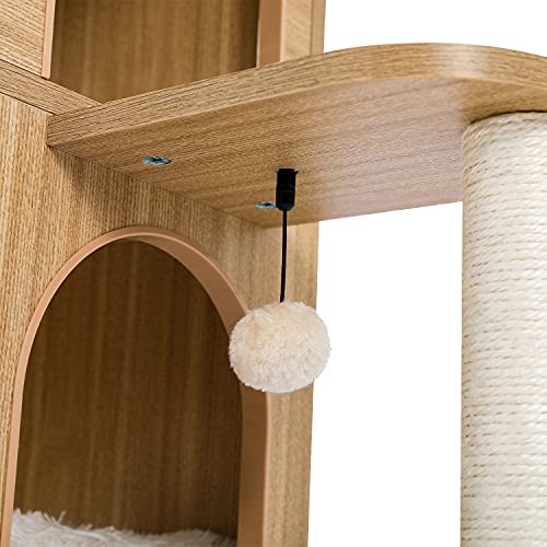 Amazon Brand – Umi Torre de árbol para gatos Torre de juegos para gatos en forma de puente Casa de madera para gatos de varios niveles Centro de actividades para gatos grandes Gran espacio 112cm beige