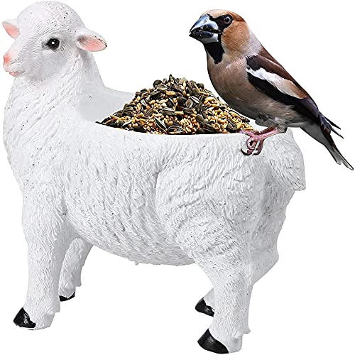 AMYZ Comedero para pájaros con Estatua de Cordero,Maceta Multiusos para alimentación de pájaros,Escultura de Resina de Animales creativos,comederos para pájaros Salvajes,decoración de jardín para