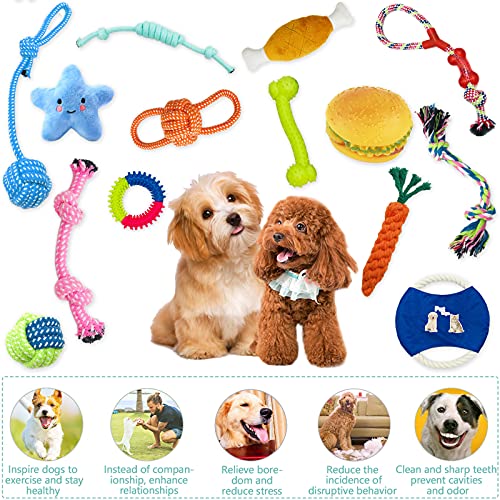 Amzeeniu Juguetes para Perros,14piezas Juguete para Morder para Perro,Durable Masticable Cuerda,Cuerda Juguete Interactivo de algodón con Nudo para Masticar para Mantener a Perro Sano