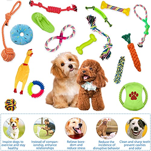 Amzeeniu Juguetes para Perros,16piezas Juguete para Morder para Perro,Durable Masticable Cuerda,Cuerda Juguete Interactivo de algodón con Nudo para Masticar para Mantener a Perro Sano