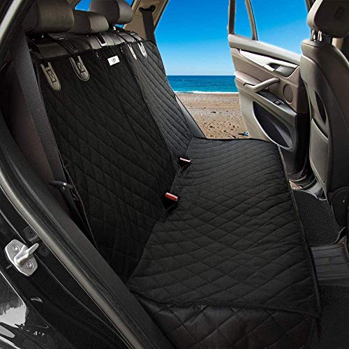 AMZPET Cubre Asientos Coche para Perros - Fundas Asiento Coche Impermeable, Antideslizante, Anti-Razguños, Funda Coche para Mayoría de los Coches/Camioneta (Tamaño Universal), Negro