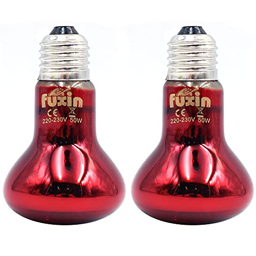 ANCLLO 2 bombillas de calefacción para reptiles, lámpara de calor infrarroja duradera, bombilla de luz de calentamiento, luz roja para mascotas para reptiles y lagartos anfibios, 220-240 V (50 W)