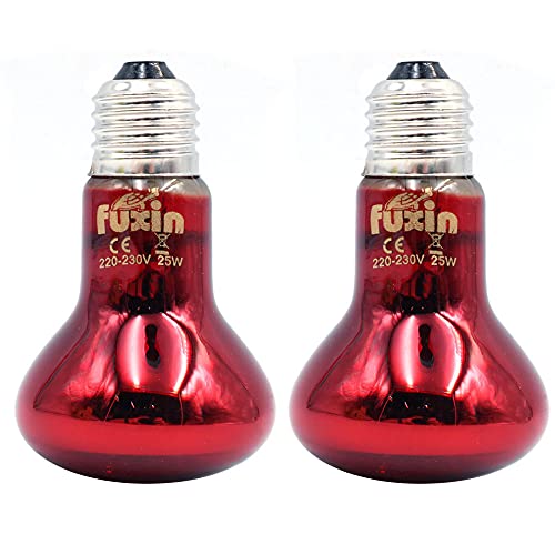 ANCLLO 2 bombillas de calefacción para reptiles, lámpara de calor infrarroja duradera, bombilla de luz de calentamiento, luz roja para mascotas para reptiles y lagartos anfibios, 220-240 V (25 W)