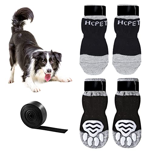 Andiker 2 Pares de Calcetines Antideslizantes para Perros con Hebilla Adhesiva, 8 tamaños de S a 5XL, Protección de Patas para Perros Pequeños, Medianos y Grandes para Uso en Interiores (5XL)