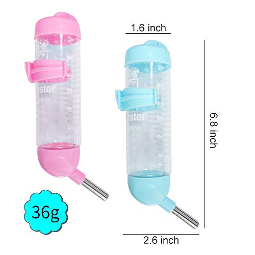 Andiker Botella Dispensador para Hámster, Agua Plástica Colgante Bebedero Automático Dispensador Tazón de Jaula con 2 Bolas Rodaderas para Animales Pequeños, Chinchilla(125 ml, Rosa)