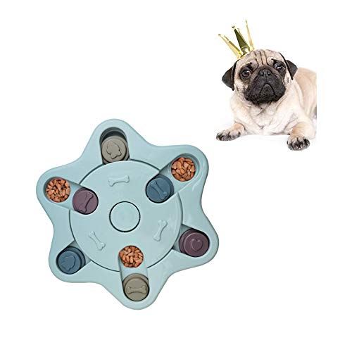 Andiker Juguete de Puzle para Perros, Rompecabezas Interactivo Duradero para Perros, Dispensador de Premios para Perrito, Alimentador Lento para Perros (Azul)