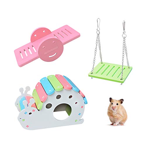 Andiker Juguetes de hámster DIY 3 unidades, pequeña casa de hámster arco iris, hámster swing, hámster para decoración de hábitat de mascotas pequeñas, oso de seda dorado, ratas (caracol)