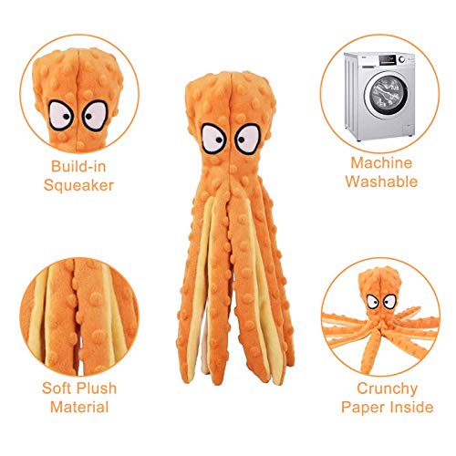 Andiker - Paquete de 2 Juguetes de Peluche para Perros, Juguete en Forma de Pulpo para Perros de Papel Arrugado, Juguete Elefante para Dentición, Juguete Interactivo(Naranja) (Naranja)