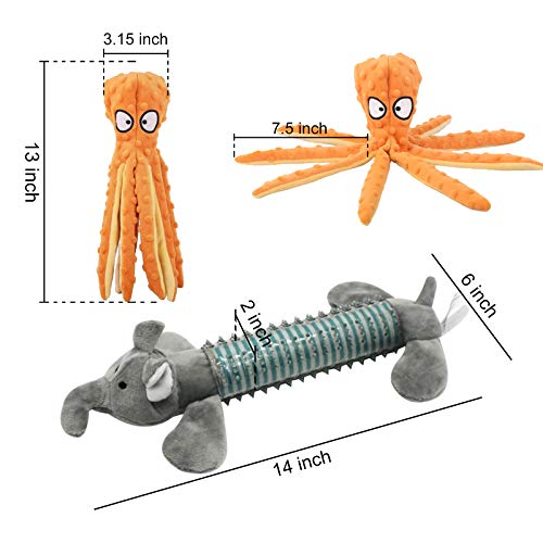 Andiker - Paquete de 2 Juguetes de Peluche para Perros, Juguete en Forma de Pulpo para Perros de Papel Arrugado, Juguete Elefante para Dentición, Juguete Interactivo(Naranja) (Naranja)