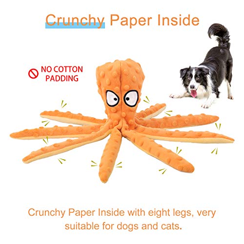 Andiker - Paquete de 2 Juguetes de Peluche para Perros, Juguete en Forma de Pulpo para Perros de Papel Arrugado, Juguete Elefante para Dentición, Juguete Interactivo(Naranja) (Naranja)