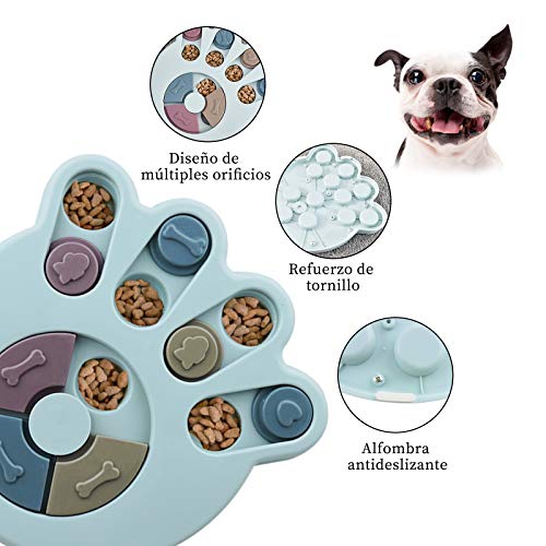 Andiker Rompecabezas Redondo para Perro, Juguete Interactivo Duradero para Perro, Juegos de Cerebro de Perro, Mejora de IQ (Azul)