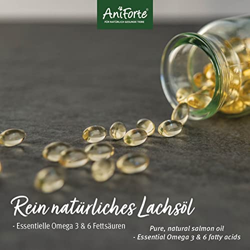 AniForte Cápsulas de aceite de salmón para perros y gatos 200 – Son un valioso aceite de pescado Omega-3 para el metabolismo y la formación de huesos, suplemento de BARF, vitaminas