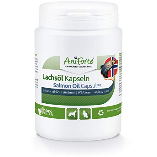 AniForte Cápsulas de aceite de salmón para perros y gatos 200 – Son un valioso aceite de pescado Omega-3 para el metabolismo y la formación de huesos, suplemento de BARF, vitaminas