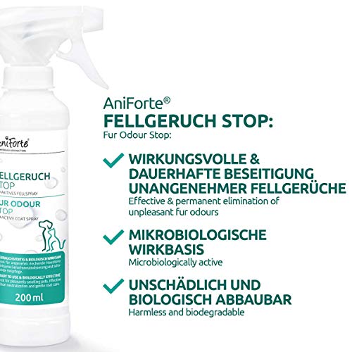 AniForte Parada de Olor a Piel de Perro y Gato 200ml - Spray para el Pelo contra el Olor de Perros y Gatos, neutralizador de olores Naturales para Pelo Largo y Corto, contra los olores Animales