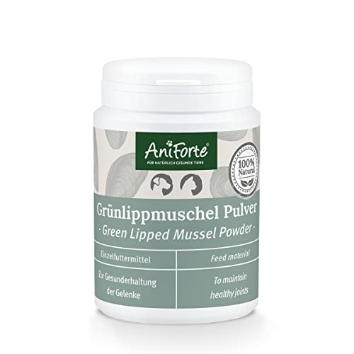 AniForte polvo de mejillón de labios verdes para perros y gatos 100g - Polvo natural de mejillones de labios verdes de calidad grasa, glicosaminoglicanos 3.3%, apoya las articulaciones