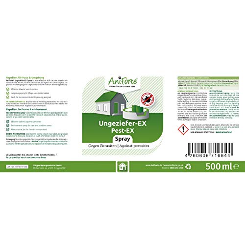 AniForte Vermin Ex Spray 500ml - Spray Ambiental para infestaciones agudas contra Mosquitos, Insectos, ácaros, piojos, chinches, Spray para bichos para el hogar, amarres para Perros y Gatos